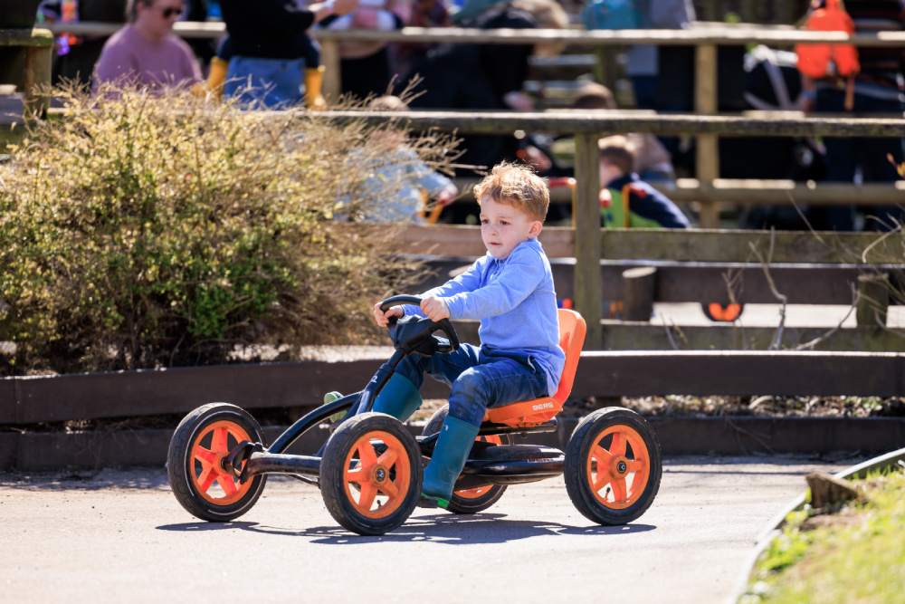 Kid playing on the go carts